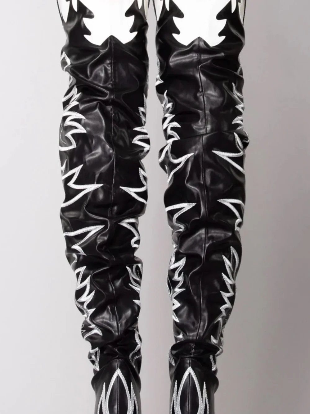 New Cape Robbin Black & White Over-the-Knee Western-Inspired Women's Boots